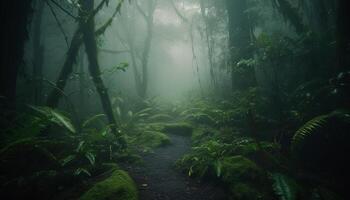 Mysterious tropical rainforest, spooky fern fairy adventure generated by AI photo