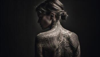 Beautiful young woman with tattoo exudes sensuality generated by AI photo