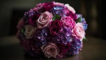 romántico Boda ramo, Fresco flores en florero generado por ai foto