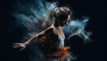 Fiery dancers glow in the mysterious night generated by AI photo