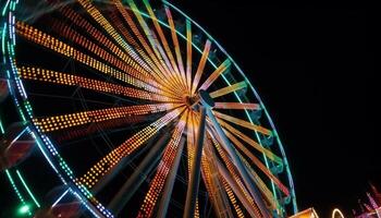Blurred motion, vibrant colors, carnival excitement at night generated by AI photo