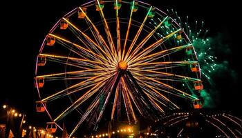 Spinning wheel of vibrant colors, carnival excitement generated by AI photo