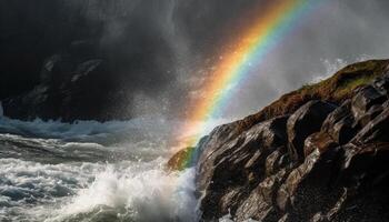 Majestic rainbow colors flow in nature beauty generated by AI photo