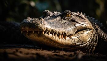 Crocodile open mouth shows animal aggression generated by AI photo