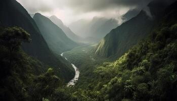 Majestic mountain range, high up in the sky generated by AI photo