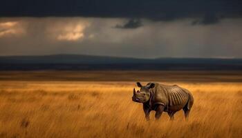 Majestic elephant walking on plain at sunset generated by AI photo