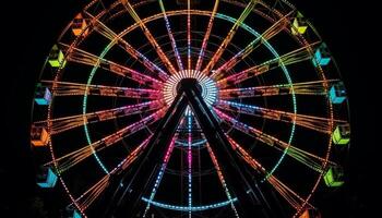 Spinning wheel of joy, carnival vibrant lights generated by AI photo
