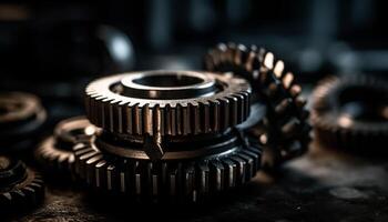 Interlocked machinery turning steel gears with teamwork generated by AI photo