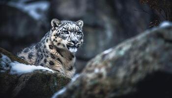 majestuoso Tigre mirando a cámara en nieve generado por ai foto