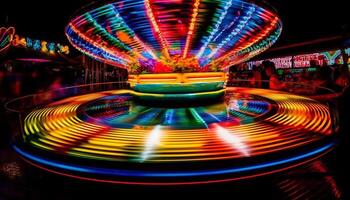 Blurred motion, vibrant colors, spinning carnival wheel generated by AI photo