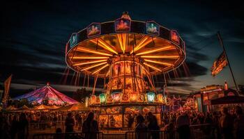 Spinning carousel brings joy to nighttime crowd generated by AI photo