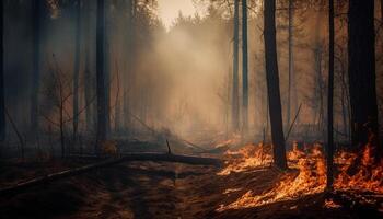 Burning forest, spooky mystery, inferno of destruction generated by AI photo