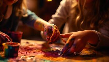 Creative family bonding through messy art play generated by AI photo