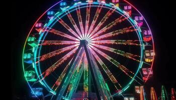 Spinning wheel of joy, carnival vibrant nightlife generated by AI photo