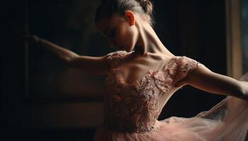joven adulto ballet bailarín ejecutando con gracia generado por ai foto