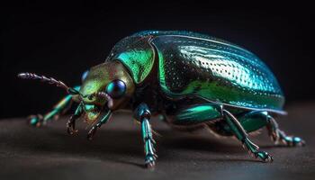 con cuernos gorgojo, metálico verde, en negro generado por ai foto