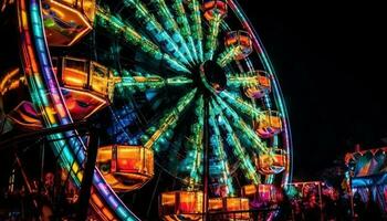 hilado rueda de vibrante colores, brillante emoción generado por ai foto