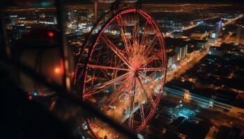 hilado rueda de alegría a carnaval a oscuridad generado por ai foto