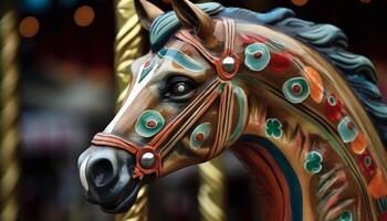 vibrante carrusel caballos hilado en iluminado circulo generado por ai foto