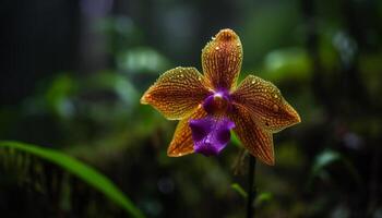 Exotic moth orchid blossoms in tropical forest generated by AI photo