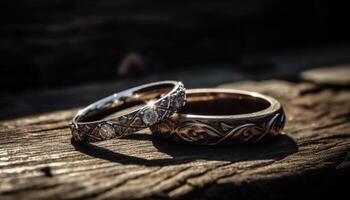 Shiny gold wedding ring, symbol of love generated by AI photo