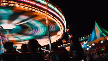 Blurred motion, excitement, joy carnival carousel spinning generated by AI photo