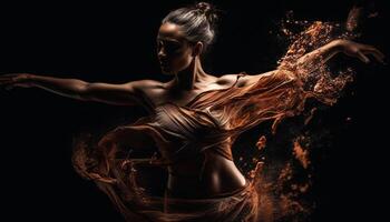 Young women dancing with flames in water generated by AI photo