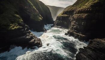 majestuoso acantilado, erosionado por ondas, rociar belleza generado por ai foto