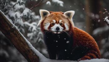 Fluffy mammal sitting in snow, looking cute generated by AI photo