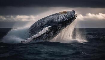Majestic humpback breaches, awe inspiring beauty in nature generated by AI photo