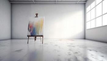 Modern artist paints abstract image on easel generated by AI photo