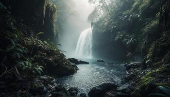 Tranquil scene of flowing water in forest generated by AI photo