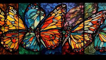 Vibrant colors in stained glass window design generated by AI photo