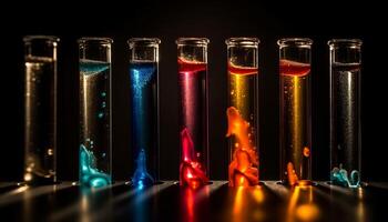 Scientific experiment analyzing liquid in test tubes generated by AI photo