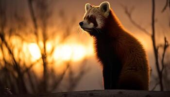 joven panda sentado en bosque a oscuridad generado por ai foto