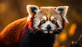 Cute young panda looking at camera outdoors generated by AI photo