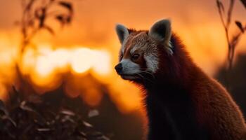 rojo panda mirando alerta generado por ai foto