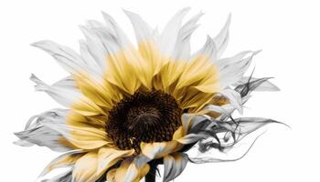 Yellow sunflower on white background, beauty in nature generated by AI photo