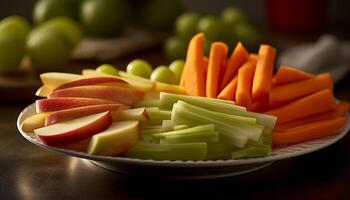 Fresh, healthy salad with sliced vegetables and fruit generated by AI photo