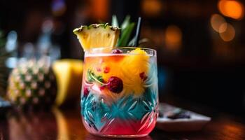 Tropical drink with fruit, ice, and mint generated by AI photo
