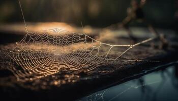 araña web trampas Rocío gotas en otoño bosque generado por ai foto