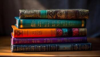 Multi colored book spines in a row generated by AI photo