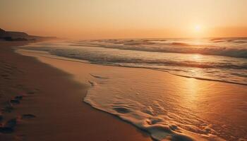 Sunset over tranquil seascape, a tropical paradise generated by AI photo