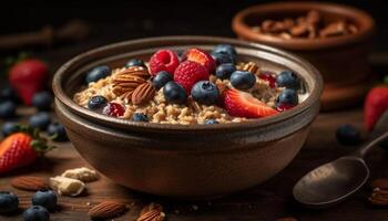 Fresco arándano Granola bol, un gastrónomo desayuno tratar generado por ai foto