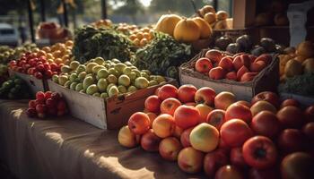 Abundance of fresh, ripe, juicy fruits and vegetables generated by AI photo