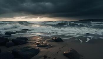 Tranquil seascape at dusk, waves breaking gently generated by AI photo