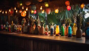 Illuminated bar table with fresh fruit decoration generated by AI photo