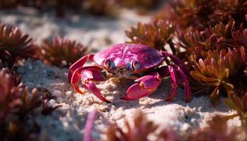 Sally Lightfoot crab claw grips sandy reef generated by AI photo