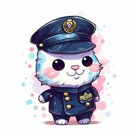 Kitten police cartoon design collection. Cute kitten police cartoon illustration on a white background. Kittens design for kids coloring pages. Colorful police kitten cartoon collection. . photo