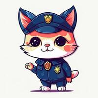 linda gatito soldado y policía diseño. vistoso policía gatito dibujos animados colección para niños colorante paginas linda gatito policía dibujos animados ilustración en un blanco antecedentes. ai generado. foto